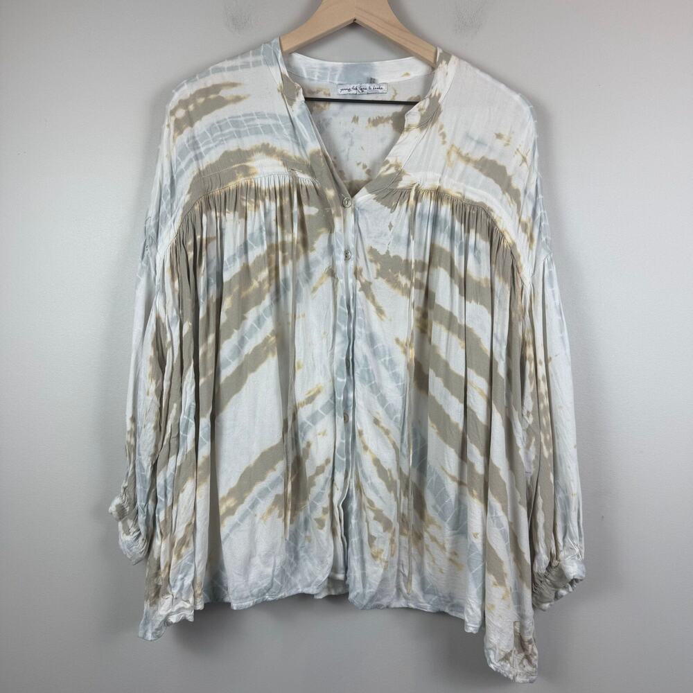 Young Fabulous & Broke Top Women Medium Multicolor Tie Dye Pleated V-Neck Blouse